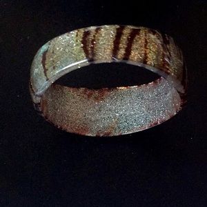 Vintage Tiger Print Gold & Brown Bangle Bracelet